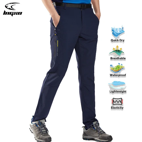 LNGXO pantalones de senderismo impermeables para hombre, Trekking de secado rápido, Camping, escalada, correr, pantalones de lluvia al aire libre, pantalones elásticos transpirables para hombre