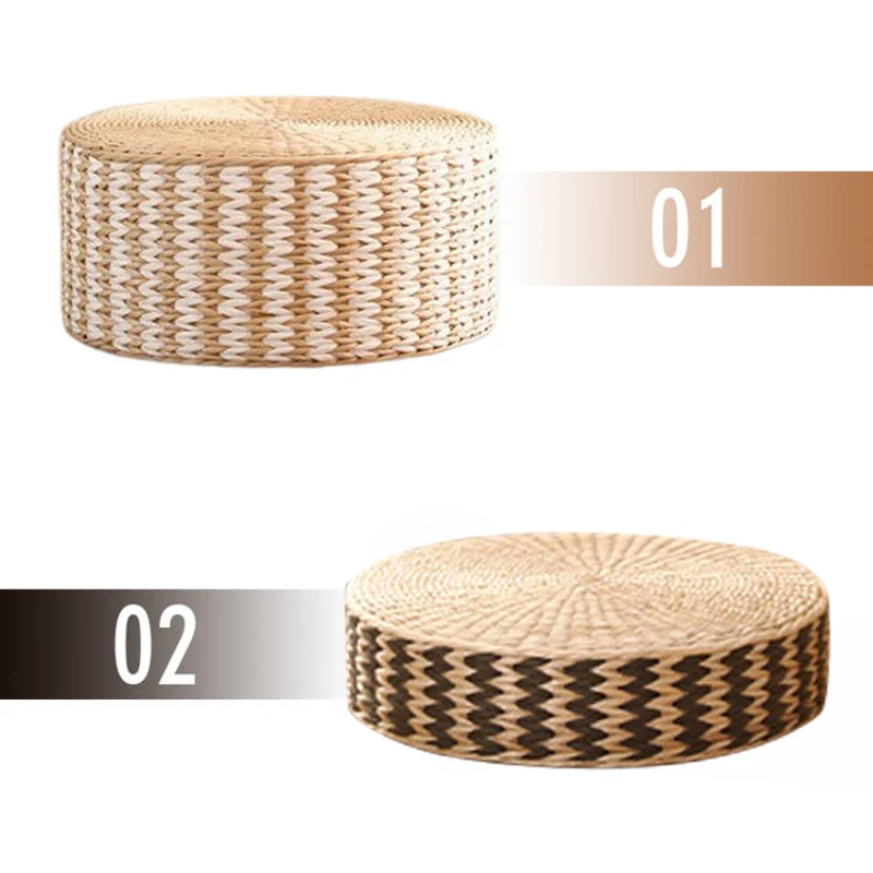 40/45cm Japanese Woven Straw Pouf Tatami Cushion Round Zafu Floor Cushion Meditation Yoga Seat Mat Pastoral Thick Ottoman Stool