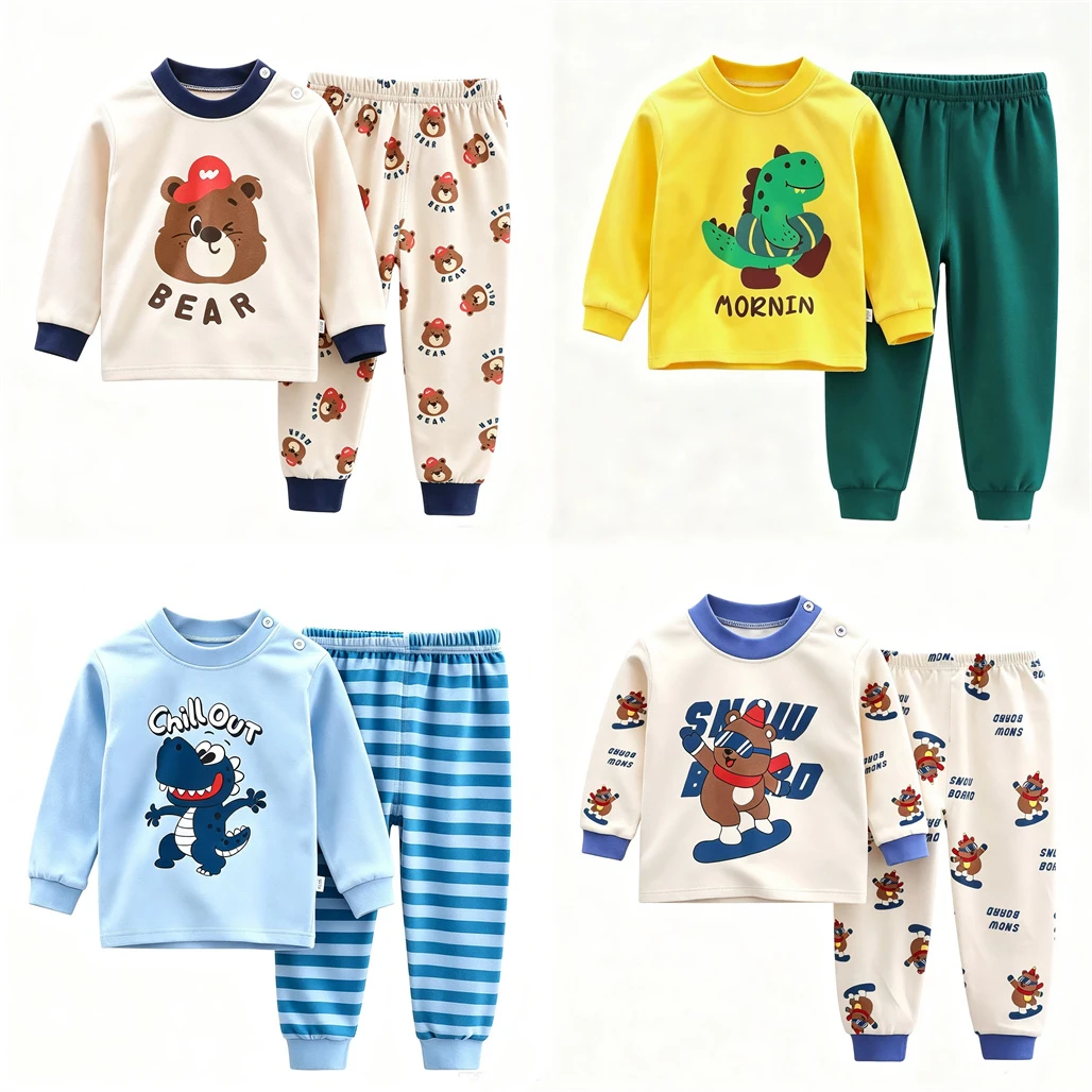 Frühlings- und Herbstkleidung für Kleinkinder, 2-teiliger Cartoon-Pyjama mit Allover-Print, Basis-Shirt + Hose, Niedliche Heimkleidung für Babys, Jungen und Mädchen – Detail 3