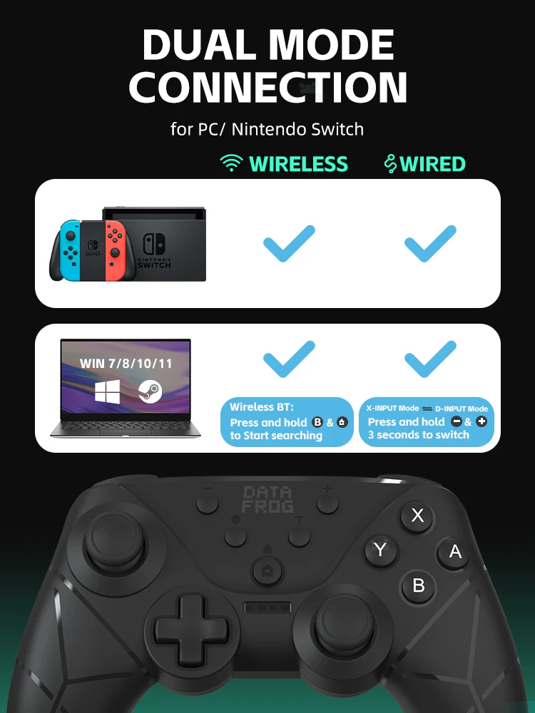 Data Frog Wireless Controllers For Nintendo Switch/Lite/OLED Switch Pro Joystick with NFC Turbo vibration adjustment Gamepad