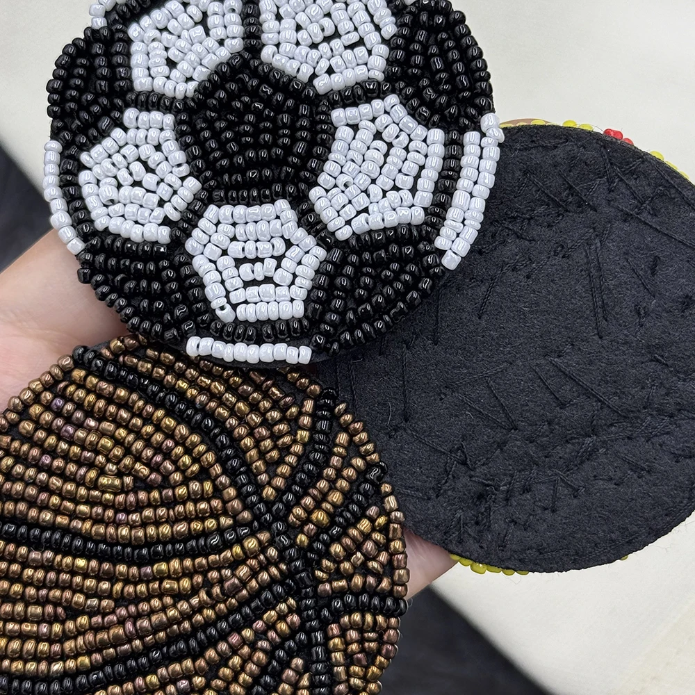 Handmade Beaded applique Soccer Patch Basketball Tennis DIY Applique Sewing Badge Patches for Bags Jacket Hoodie