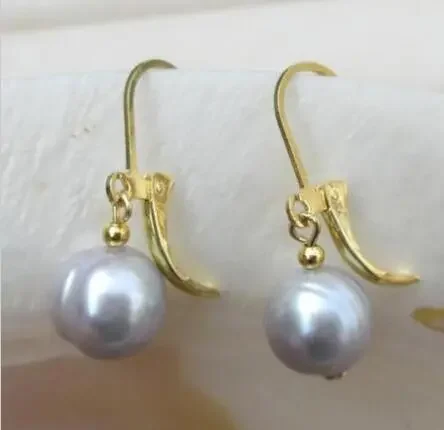 

noble jewelry HUGE AAA ++9-10mm GRAY Baroque Pearl Earrings 14K/20 YELLOW GOLD