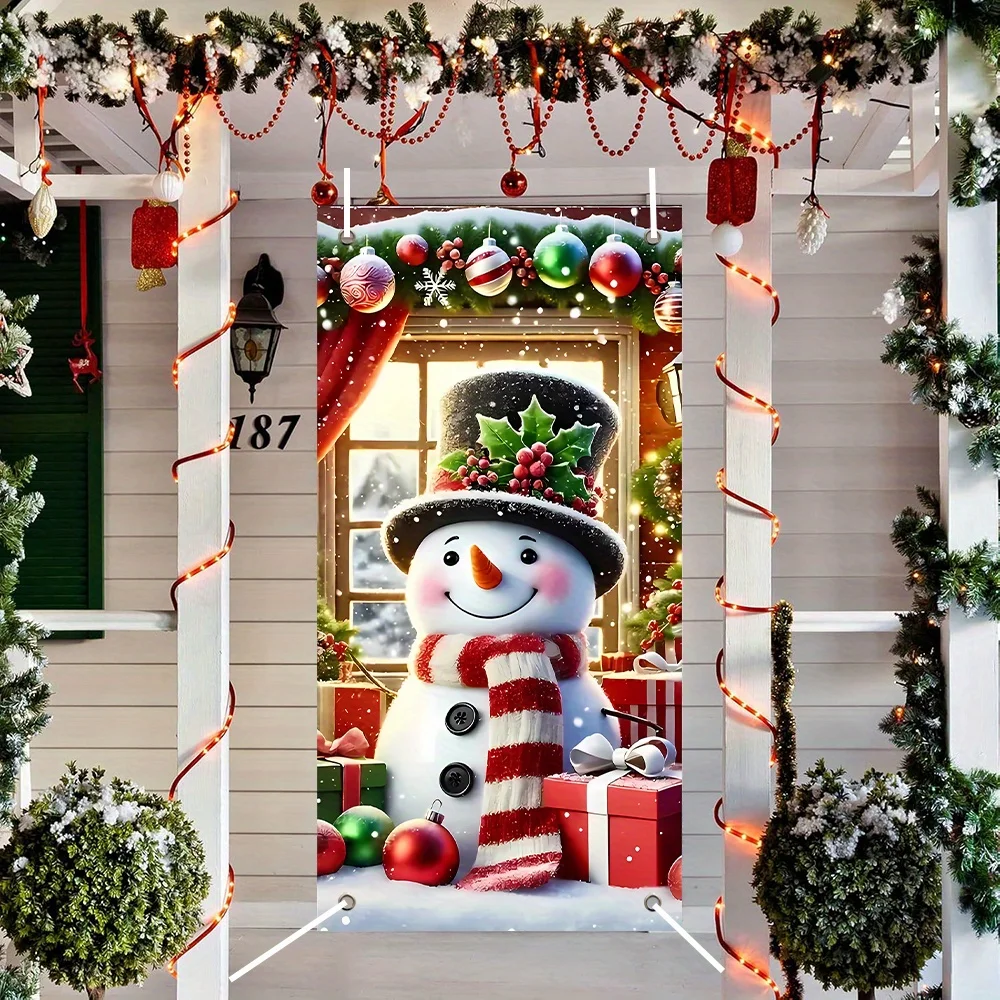 Modern Polyester Christmas Snowman curtain fringe - 1 festive porch decoration, Christmas decoration door frame