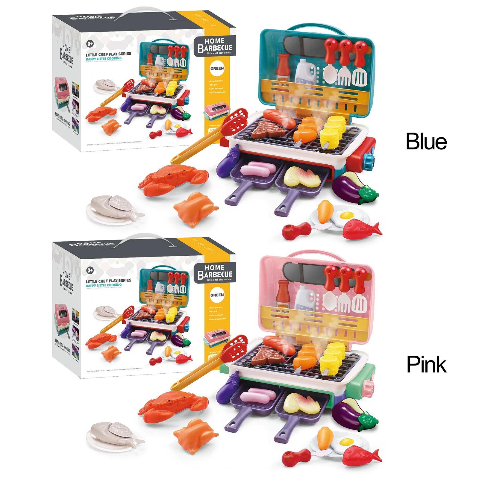 I bambini giocano a giocattoli da cucina con luce di fumo, suono e cibo che cambia colore, barbecue, giocattolo, accessori da cucina per i più piccoli di 3-5 anni