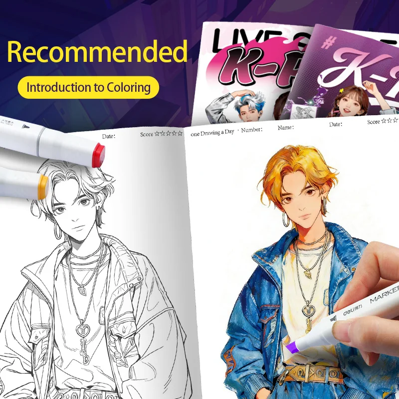 K-Pop Coloring Book for Girl Cute Idol Characters & Fashion Outfits |   Fun Coloring Activity for K-Pop Fans & Teens image 4