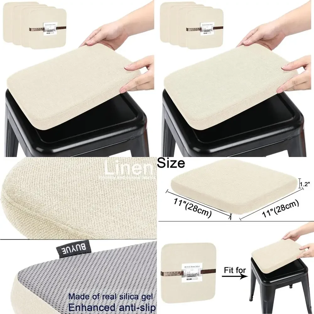 

Набор из 4 квадратных бежевых подушек для барных стульев из тканого материала с магнитным креплением, противоскользящими и дышащими свойствами, для штабелируемых металлических стульев