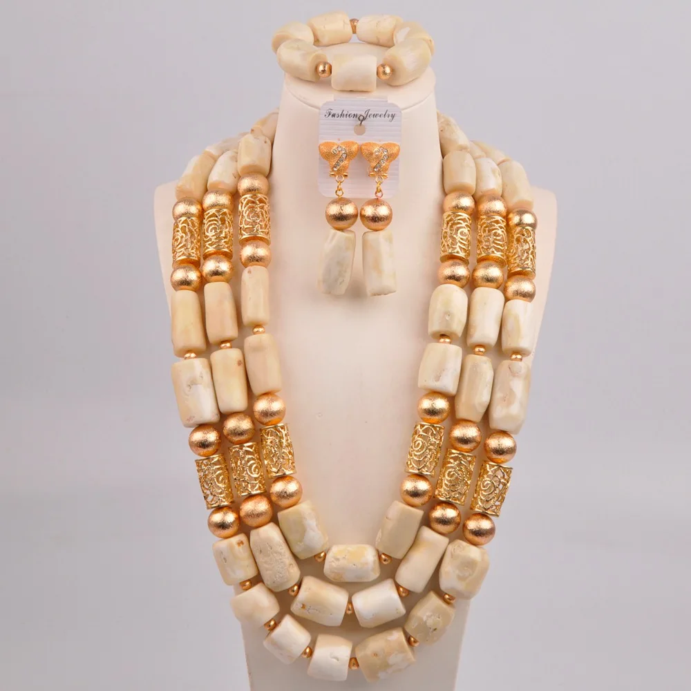 White Original Coral Necklace Nigerian Wedding Bridal African Beads Jewelry Set