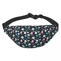 Custom Gothic Halloween Witch Cat Skull Fanny Pack Men Women Cool Sling Crossbody Waist Bag for Camping Biking Phone Money Pouch