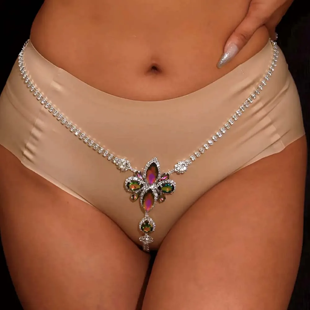 

Stonefans AB Color Leaf Thong G String Women Sexy Bikini Panties Rhinestone Fashion Beach Rave Party Waist Chain Y2k Belt Gifts