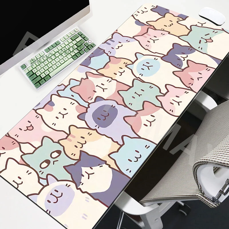 gato bonito mouse pad gamer mousepads grande mousepad xxl mouse mat kawaii grande teclado mat 90x40cm desktop pads para computador 01