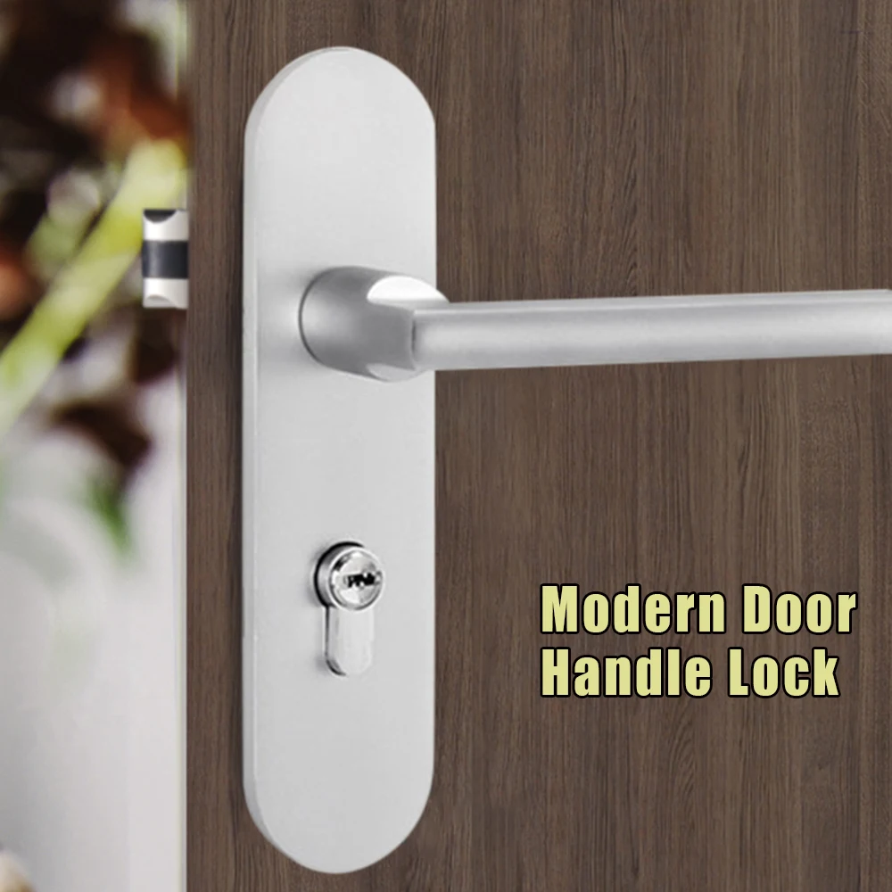 Door Handle with Lock Security Door Lock Set Modern Aluminum Entry Door Handle Lock Kit with 3 Keys, Mortise Lever Handle