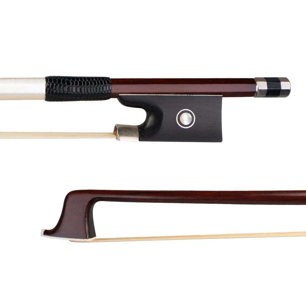 Brazilwood Bow For 4/4 Violin Round Stick Lizard Skin Grip White Mongolia Horsehair Ebony Frog W/ Paris Eye Inlay