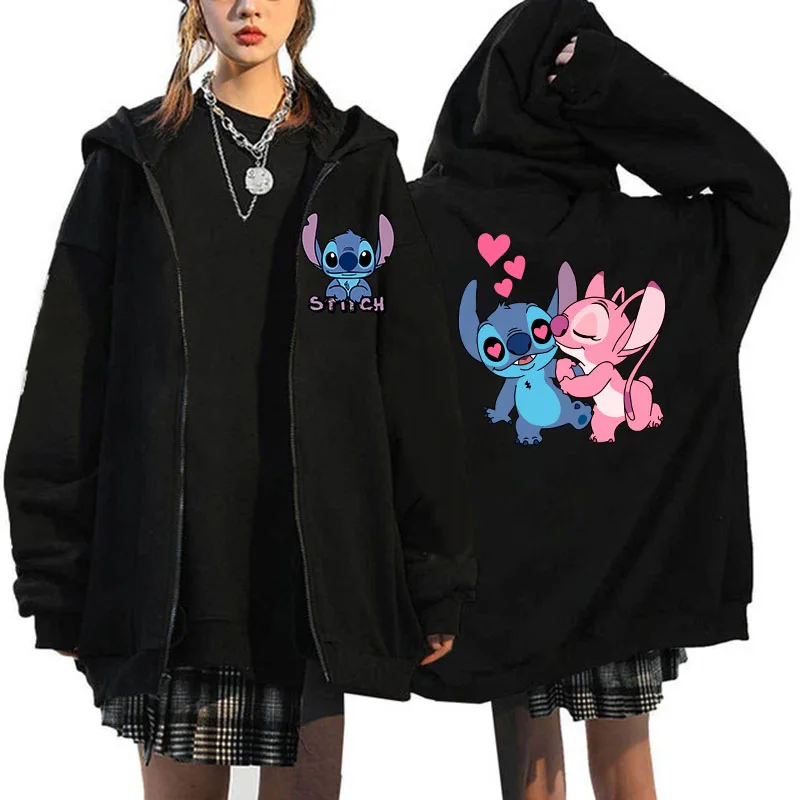 Funny Hoodie Zipper Disney Stitch Zip Up Hoodies Women Harajuku Cute Anime Sweatshirt Manga Streetwear Hoody Female