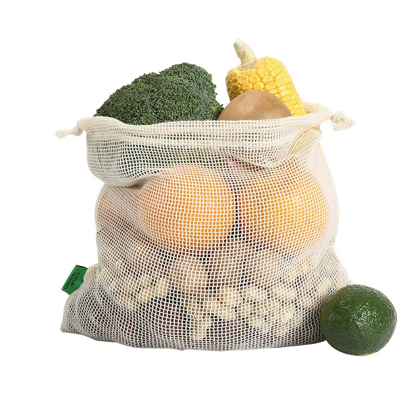 

1Pc Cotton Mesh Vegetable Reusable Cotton Mesh Storage Bag Kitchen Fruit Pocket with Drawstring