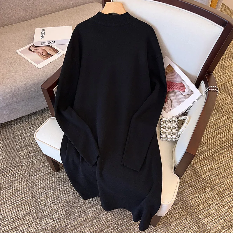 6XL 7XL 100/150/175kg Big Size Women Clothing Women Pullovers Bust 150/160cm Casual Loose Thickened High Collar Sweater Dresses