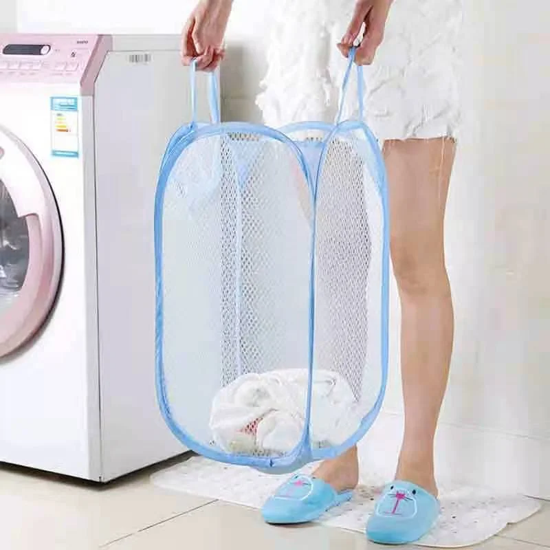 Foldable Laundry Basket for Household, Japanese Color Net, Debris Basket, Dirty Mesh, Washing Clothing Storage, Blue