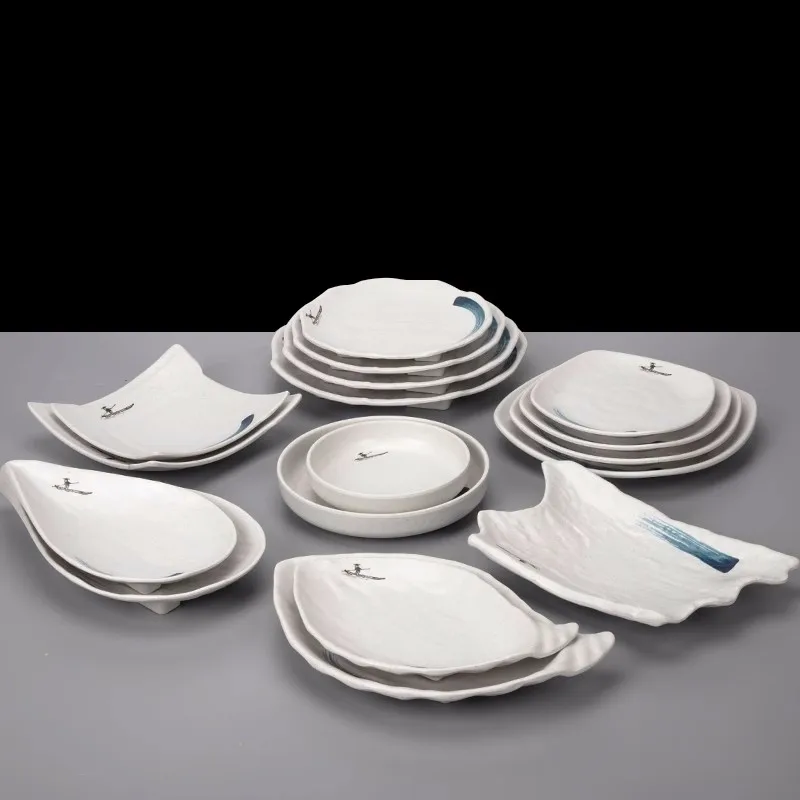 Melamine Fast Food Plate for Sushi Restaurant, Sashimi Tray, Dining Utensil, Soup Bowl, White Flat Tray, Food Grade, Supplier