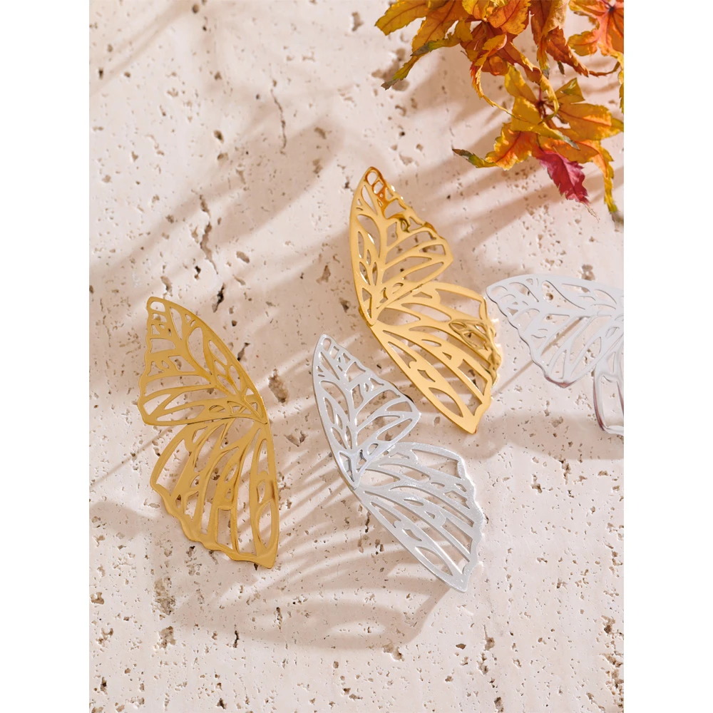 Yhpup Stainless Steel Metal Bright Polished Hollow Big Butterfly Stud Earrings PVD Plated Prevent Allergy Attractive Jewelry