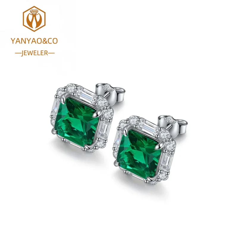 

4.56 Carat Lab Grown Emerald Earrings S925 Silver Earrings Stud Earrings Available in 9K14K18K Gold