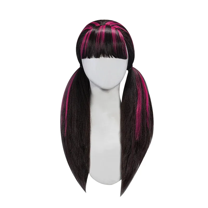 UWOWO Monster High Cosplay peluca Draculaura pelo largo 60CM de largo negro rosa peluca resistente al calor