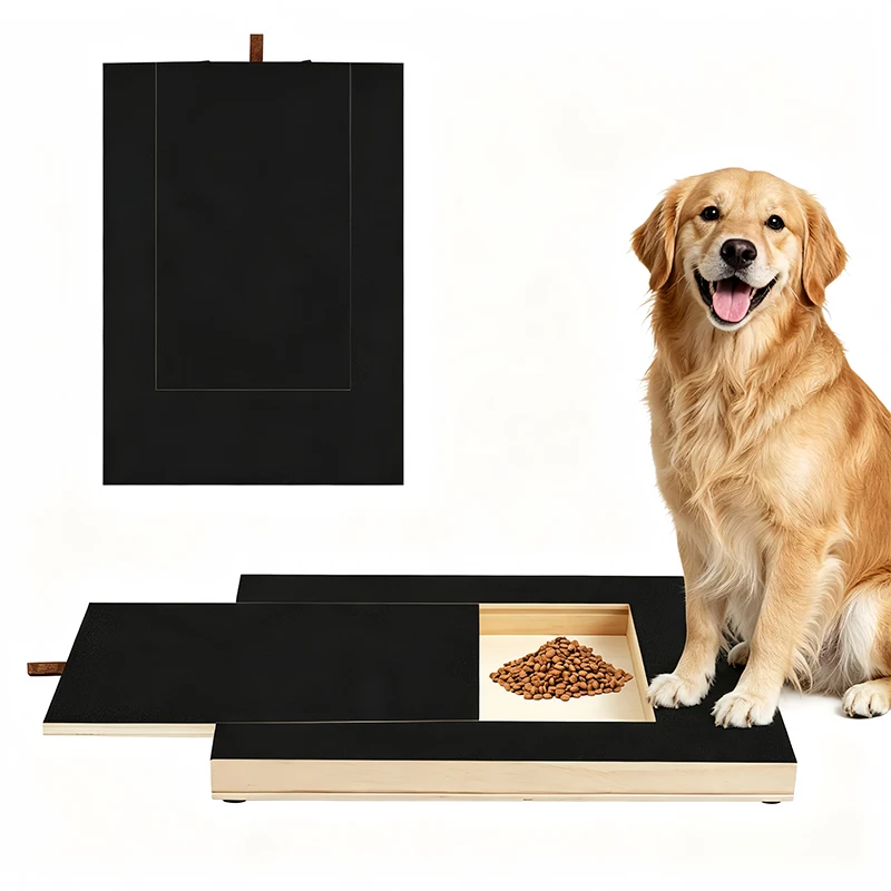 Planche à Griffer Chien avec Tiroir à Friandises, Patin Bois Papier Verre pour Griffes, Jouet Antidérapant Limage, Boîte à Snacks Intégrée, Outil Toilettage Naturel pour Petits Moyens Grands Chiens
