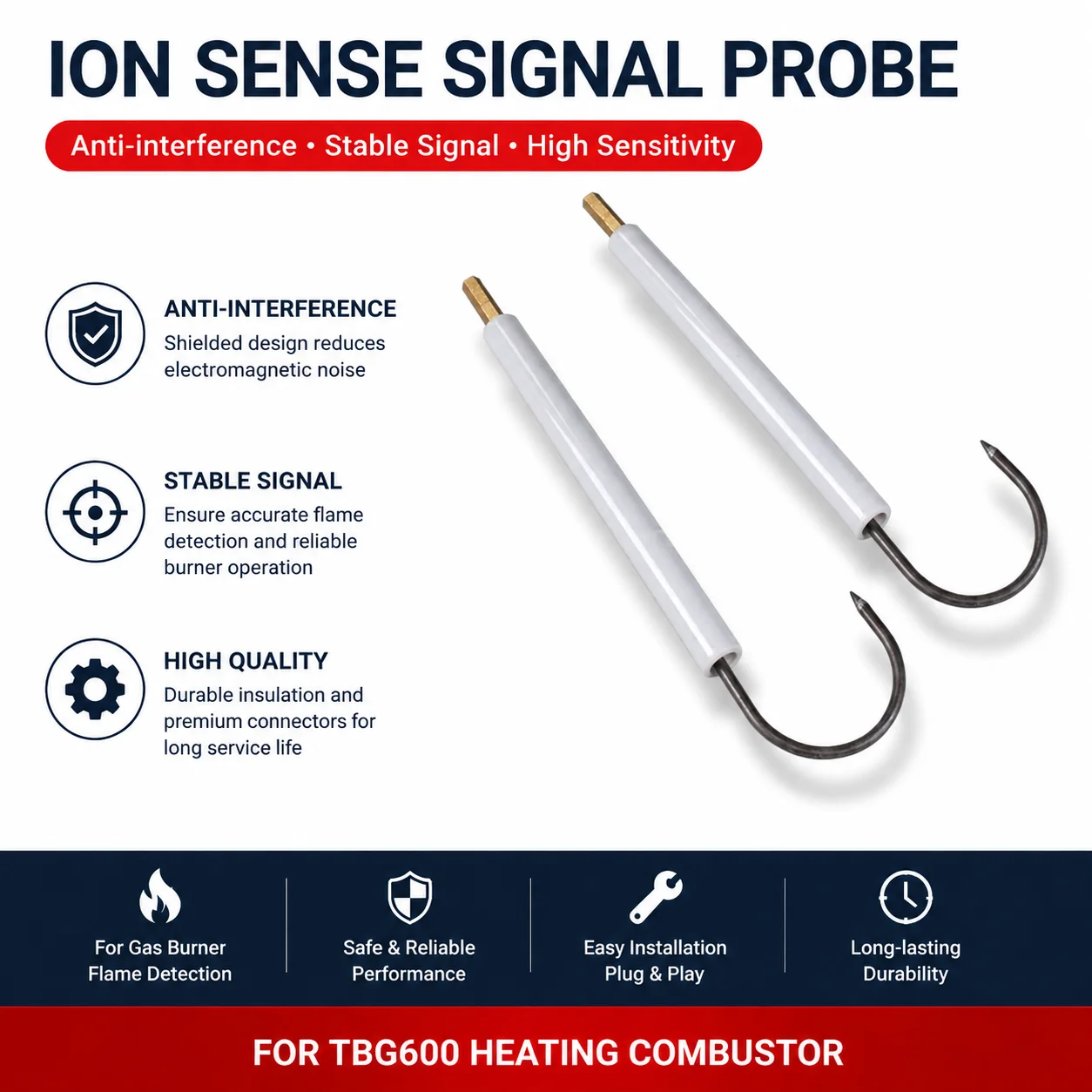 Combustion Burner Ignition Needle Ion Sensing Electrode Fit TBG600 Industrial Heating Equipment Components