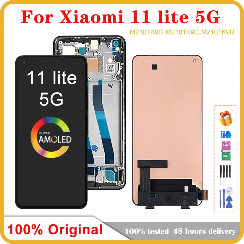 

6.55'' Original AMOLED For Xiaomi Mi 11 Lite 5G M2101K9AG LCD Display Pantalla Touch Screen Digitizer Mi11 Lite LCD Replacement