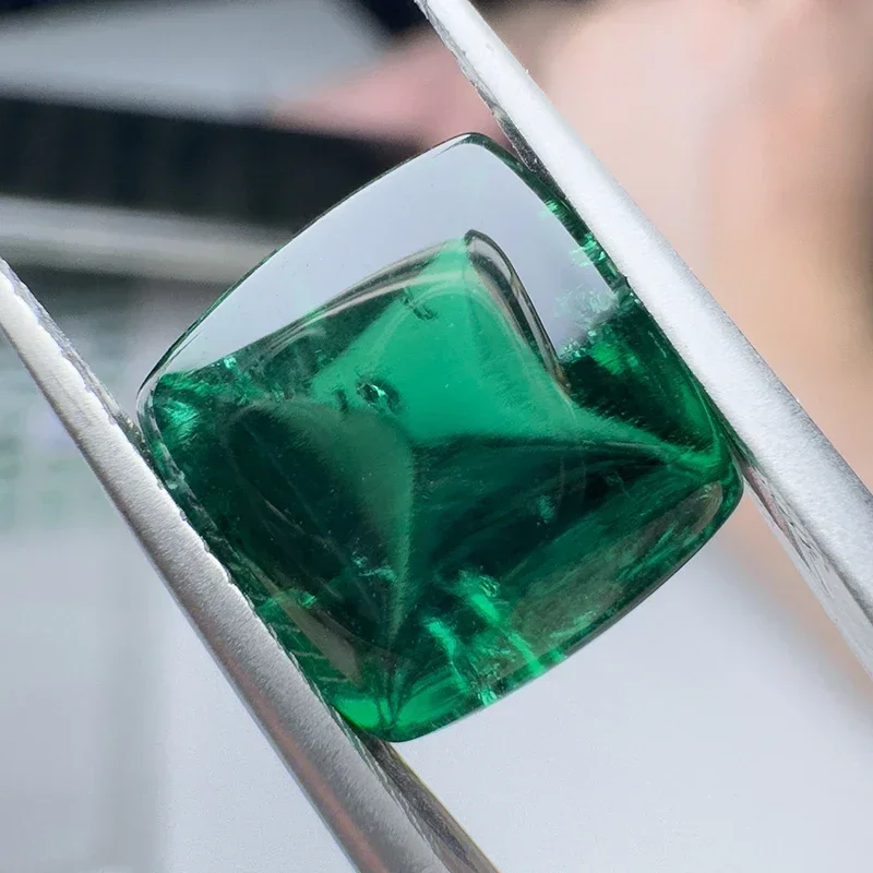 Lab Grown Zambian Emeralds Hydrothermal Square Cushion Smooth Surface with Cracks Inclusions Inside Selectable AGL Certificate