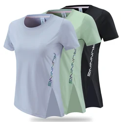 (S-2XL)Women Yoga Shirt Ice Silk Quick Dry Breathable Tennis Workout Hiking Short Sleeve Sports T-shirt Running Fitness Tops