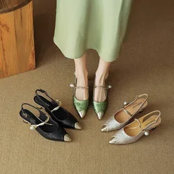 New Chinese Style Printed Chinese Style Embroidered Fashionable Pointed Sandals Summer Color Blocked High Heels
