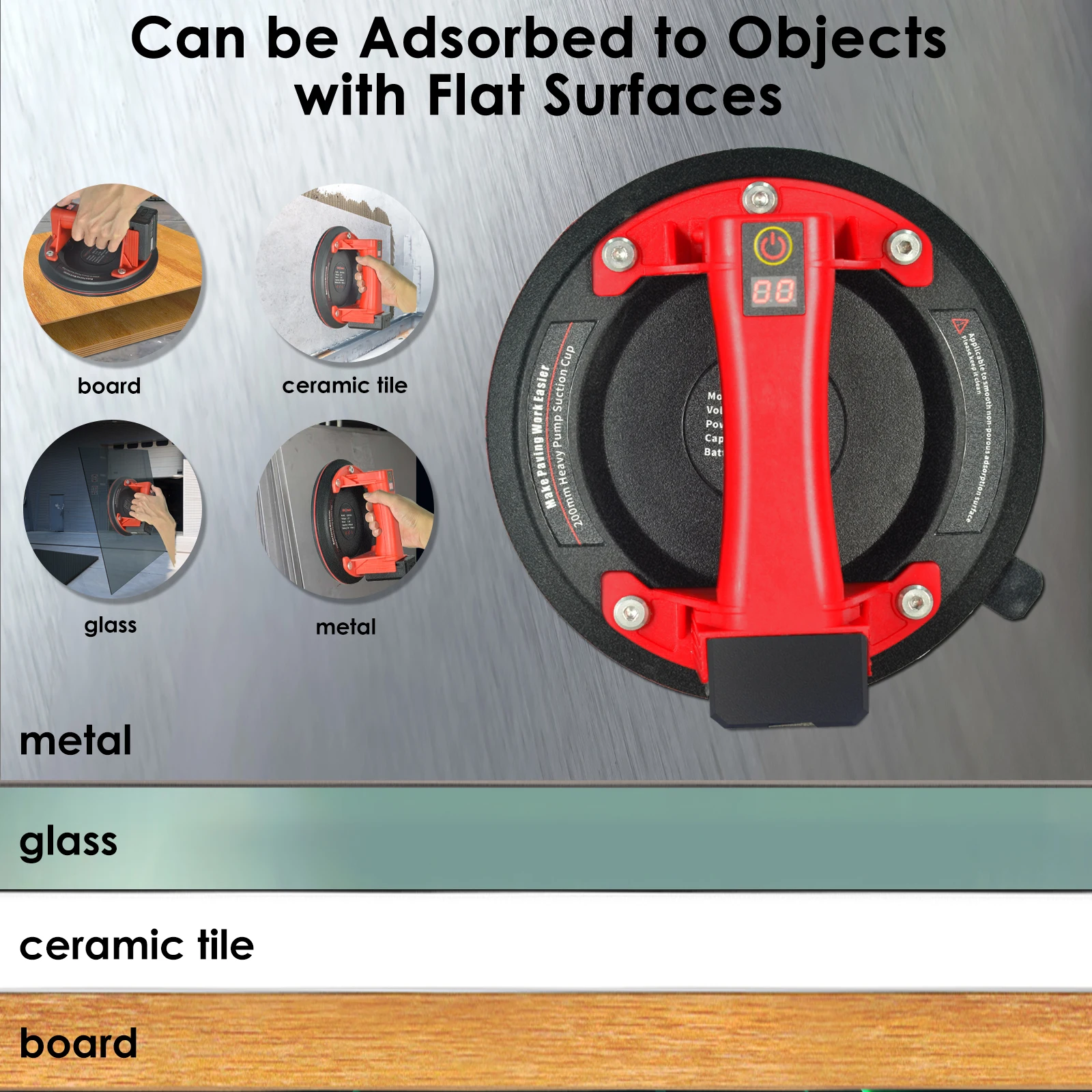 أكواب شفط 440 رطل للزجاج، كوب شفاط المكنسة الكهربائية لرفع الزجاج الكبير والبلاط والجرانيت والمعادن والزجاج الأمامي والأرضية، 8 بوصة #2