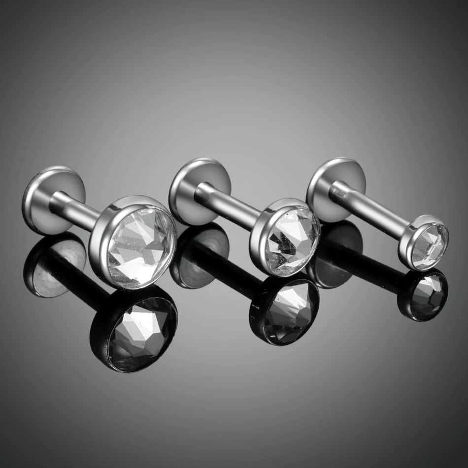 1Piece G23 Titanium Crystal Labret Rings Lip Piercings Ear Helix Stud Tragus Barbell Ear Cartilage Piercings Jewelry TOP 3-5MM