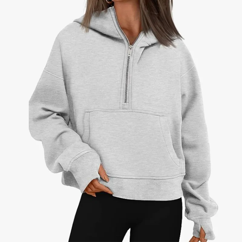 2024 New Women's Autumn and Winter Zipper Long Sleeve Loose Hooded Sweater