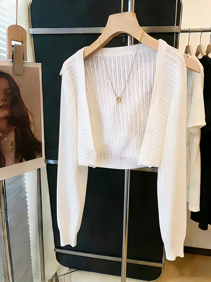 

Korean Style Knitted Short Sleeve Shoulder Wrap Women's Fashion Hook Flower Design Premium Feeling Early Spring New Arrival