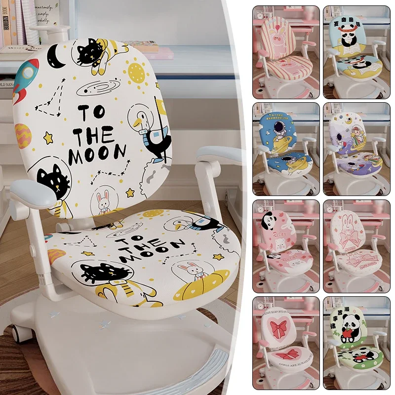 Double-back Stretch Elastic Kids Study Computer Chair Slipcover Children Learning Chair Cover Cartoon Printing Protect Cover