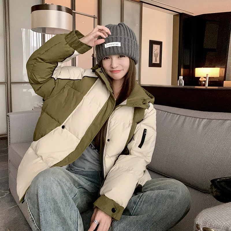 Women's Down Jacket Winter New Fashion Color Collision 90 White Duck Down Warm Coat Hooded Casual Hundred Thickened Overcoat