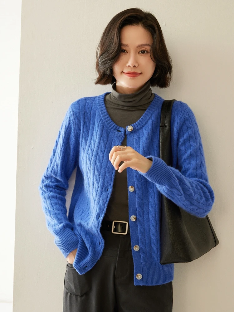 

Women's Button-Down Knitted Cardigan 100% Cashmere Knitwear Autumn Winter Cashmere Sweater Female Grace Casual Basic Soft Tops