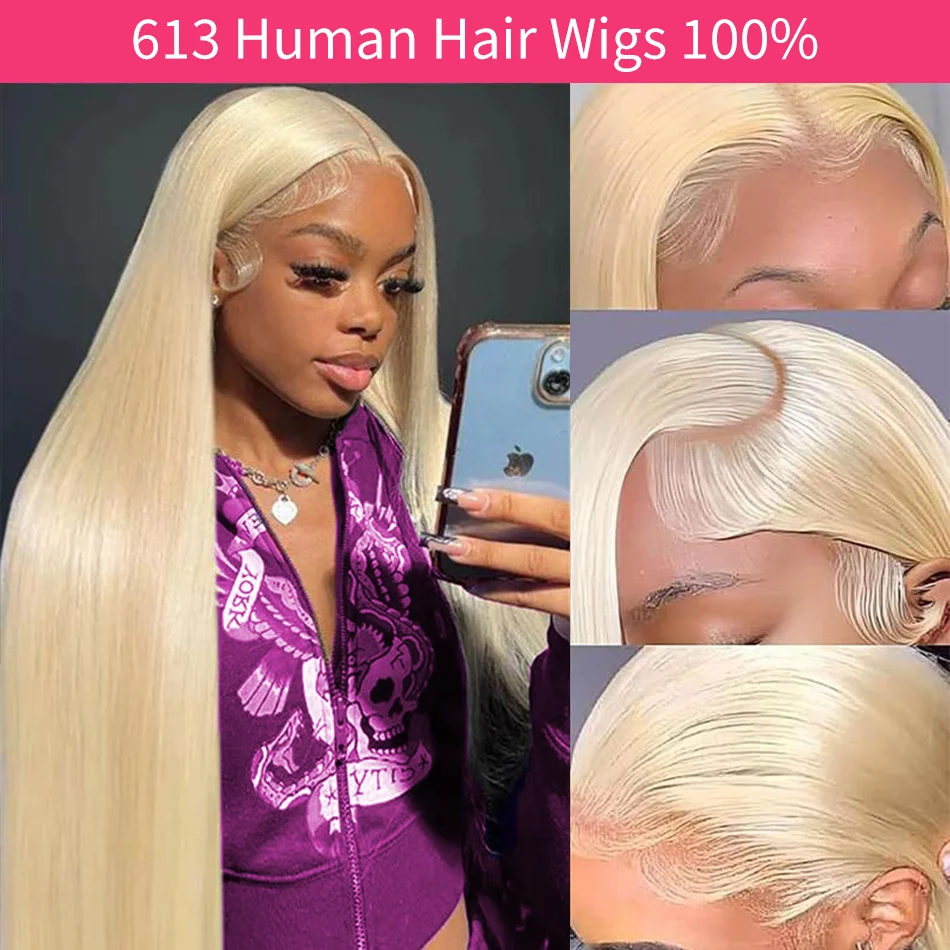 

613 Hd Lace Frontal Wig 13X6 Blonde Straight Human Hair Wigs 100% Body Wave Lace Front Wig 250 Density 30 40 Inch Brazilian Hair