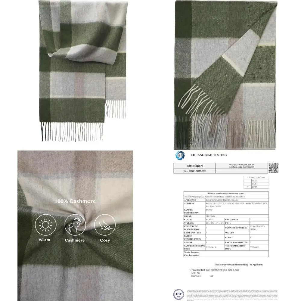

Cashmere Plaid Check Tartan Scarf - 100% Soft Warm Scarf, Unisex Gift Option for Women and Men