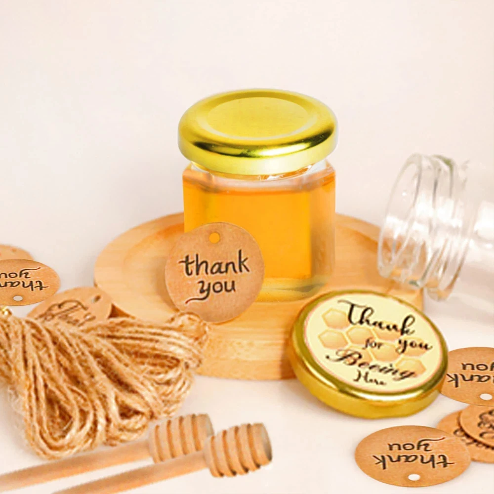 Mini Honey Jars Wedding Gifts For Guests Hexagon Honey Jars-1.5oz/45ml with Gold Cover Thanks Tags For Baby Shower Bridal Shower