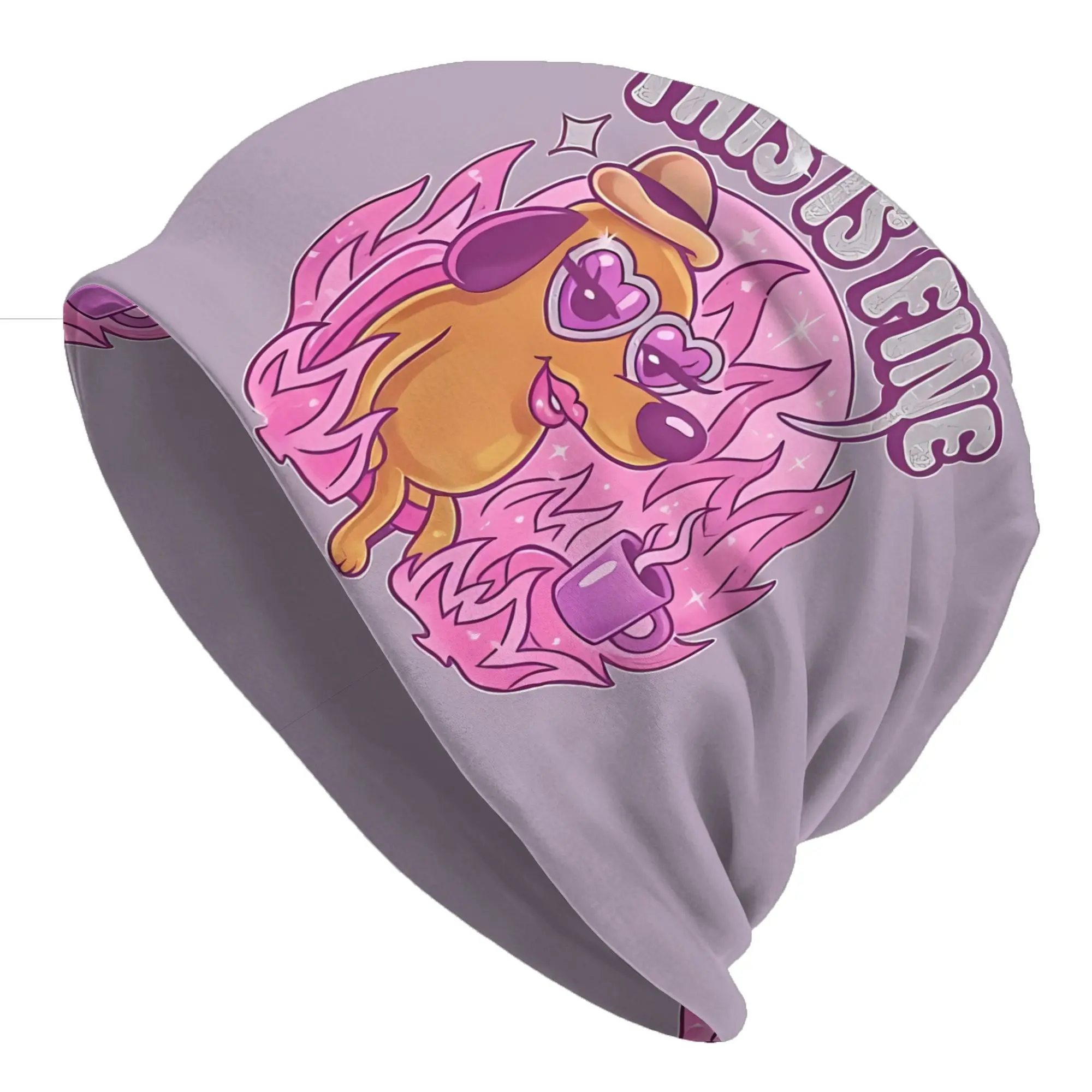 This Is Fine Dog Thin Hat Heart Glasses Pink Flames Glittery Coffee Cup Meme Autumn Spring Cap Hip Hop Skullies Beanies Caps