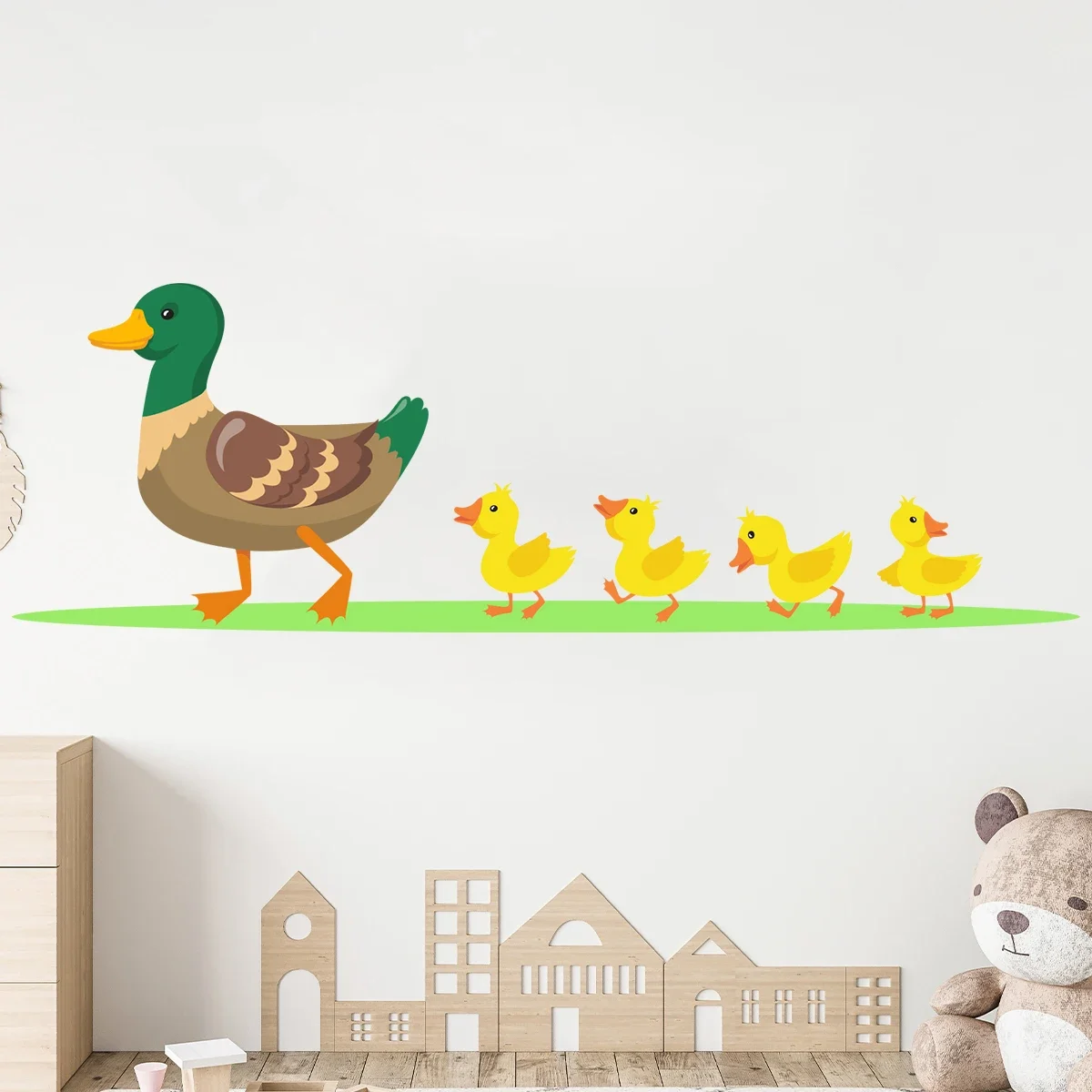 1Pc Cartoon Ducklings Follow Mother Duck Wall Stickers for Kids Baby Room Decor for Children\'s Home Decoration Wall Decals