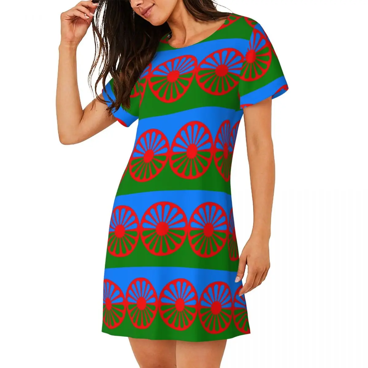 Custom Romany Gypsy Flag Short Sleeves Nightdress For Sleeping Sleepshirts Women Short Sleeve Nightgowns Soft Pajama Dress