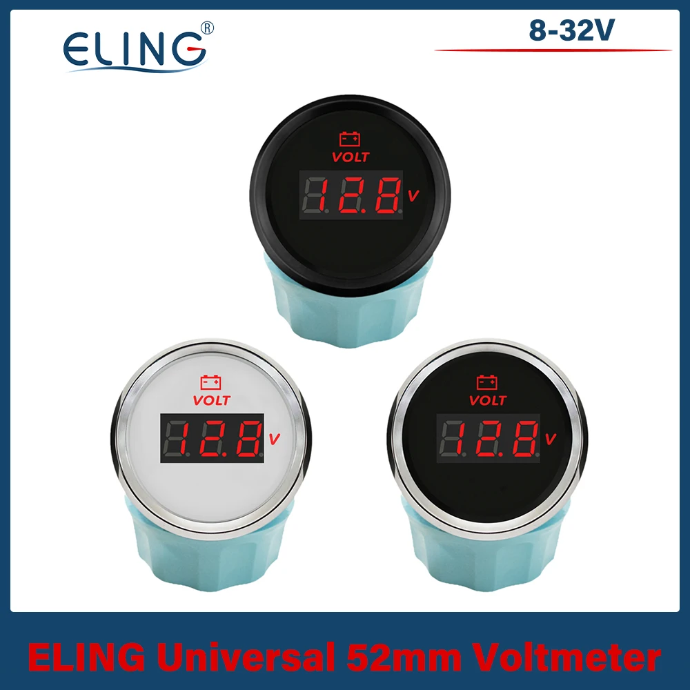 ELING Universal Waterproof 52mm Voltmeter Volt Gauge Meter 8-16V 16-32V 8-32V with Red Backlight for Car Yacht Boat