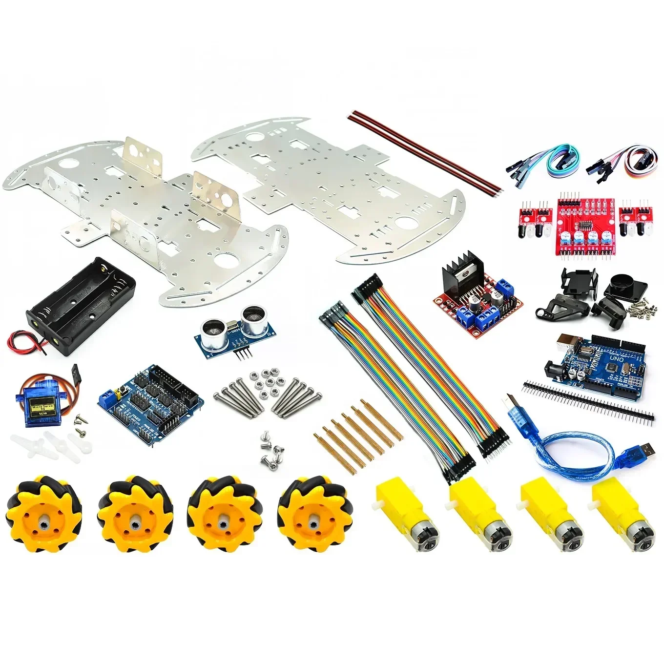 

McNamum wheel aluminum car chassis DIY ultrasonic intelligent obstacle avoidance car 4WD four-wheel drive chassis
