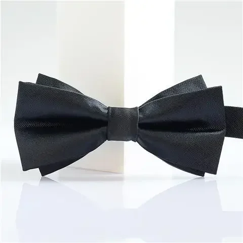 , men's formal dress, bridegroom's wedding, British double-layer solid color bow tie, best man's fashion, black   bow tie