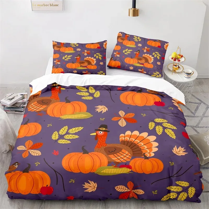 Cartoon Pumpkin Turkey Thanksgiving Day Bedding Set Boys Girls Twin Queen Size Duvet Cover Pillowcase Bed Kids Adult