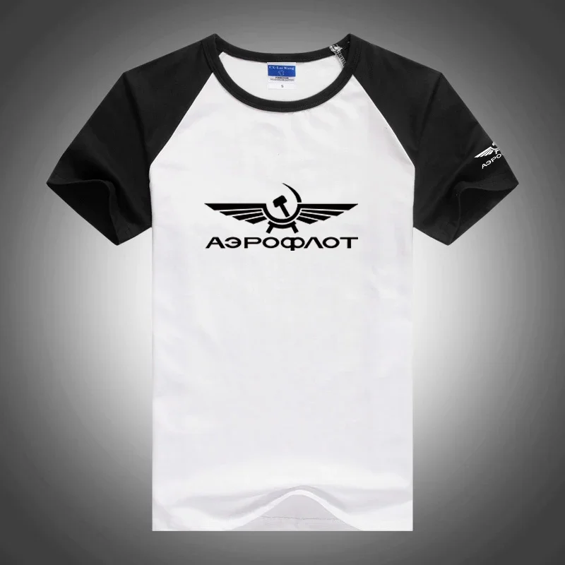 2024 Aeroflot Aviation Russe Pilote Aerospace New Summer CCCP Casual Tees Classic Round Neck Trendy Patchwork Short Sleeved Tops