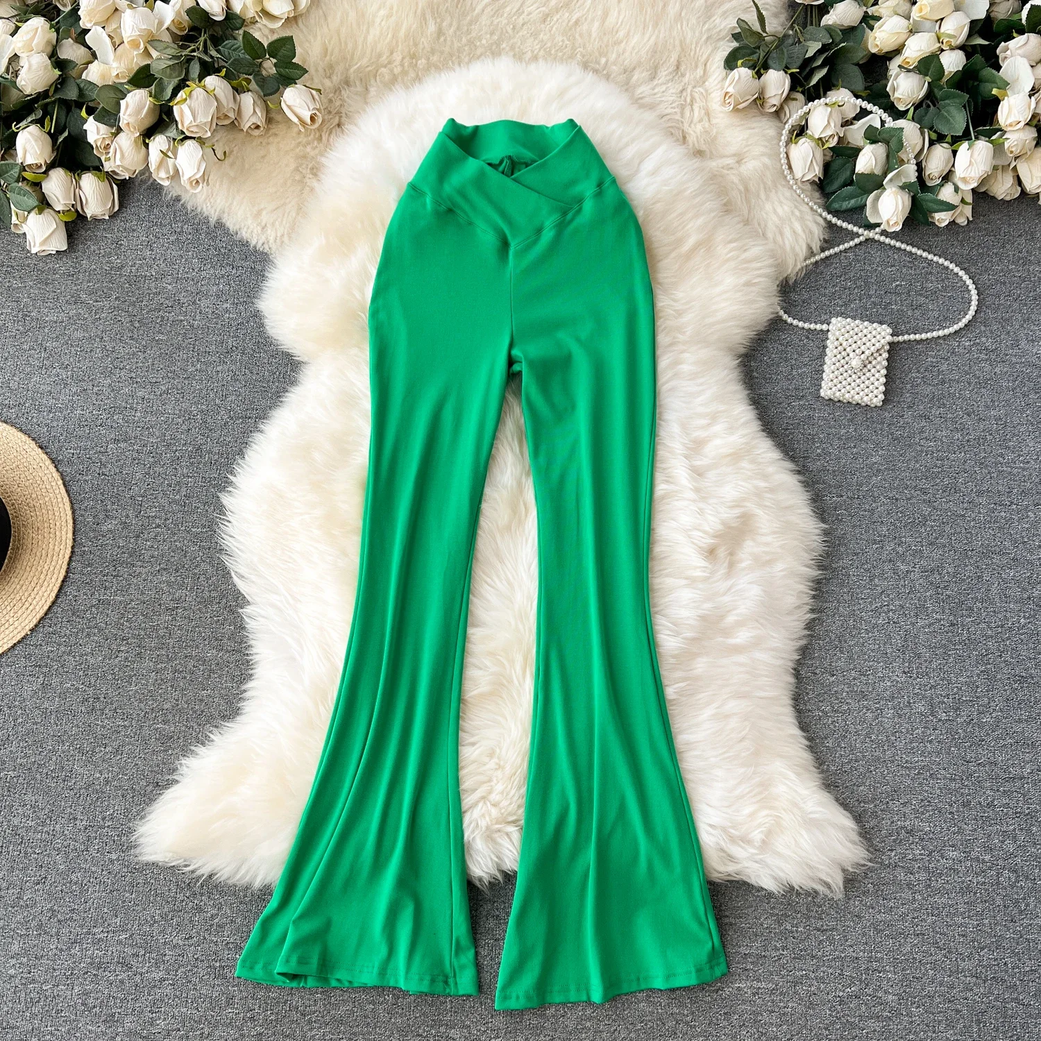 Women Solid High Waist Flare Pants Wide Leg Korean Fashion Elegant Casual Vintage Autumn Streetwear Clothing