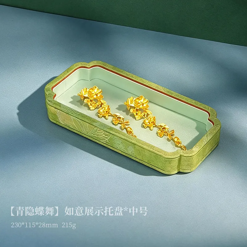 Luxury Oriental Jewelry Display Tray, Velvet Storage Plate for Jade Bracelet & Pearl Necklace, Photo Prop & Counter Organizer